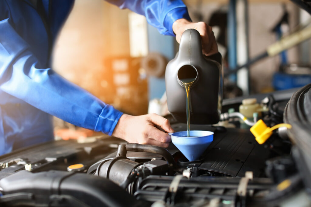 An engine getting a much needed oil change.