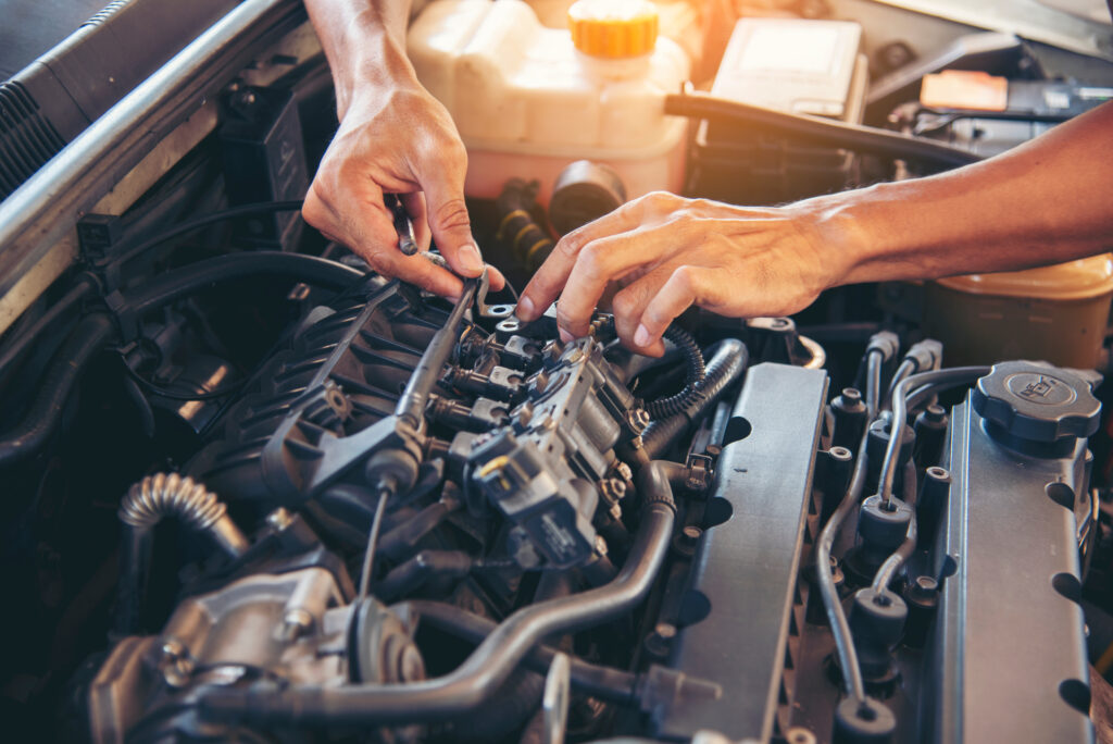 A car engine getting fixed up.