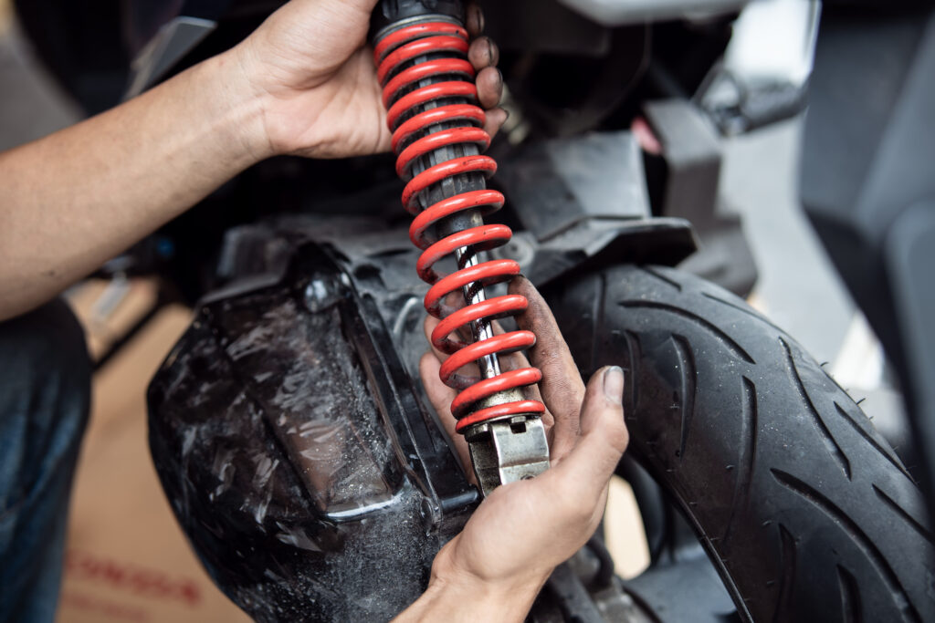 A spring from the suspension system of a motorcycle.