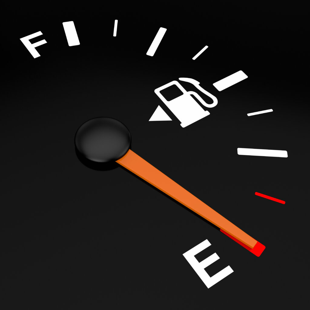 A zoomed in view of a vehicle's fuel indicator. 
