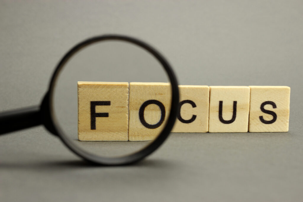 The word focus comprised of Scrabble letters. 