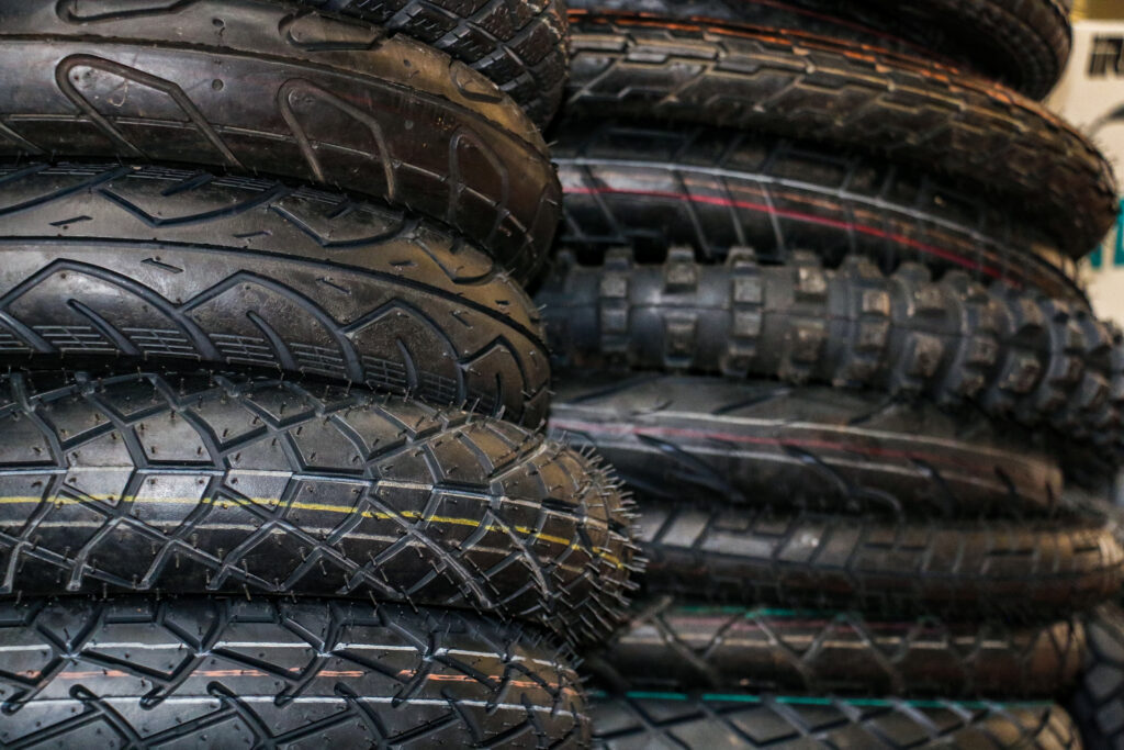 A few stacks of motorcycle tires.