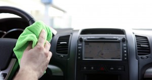 cleaning steering wheel with microfiber cloth